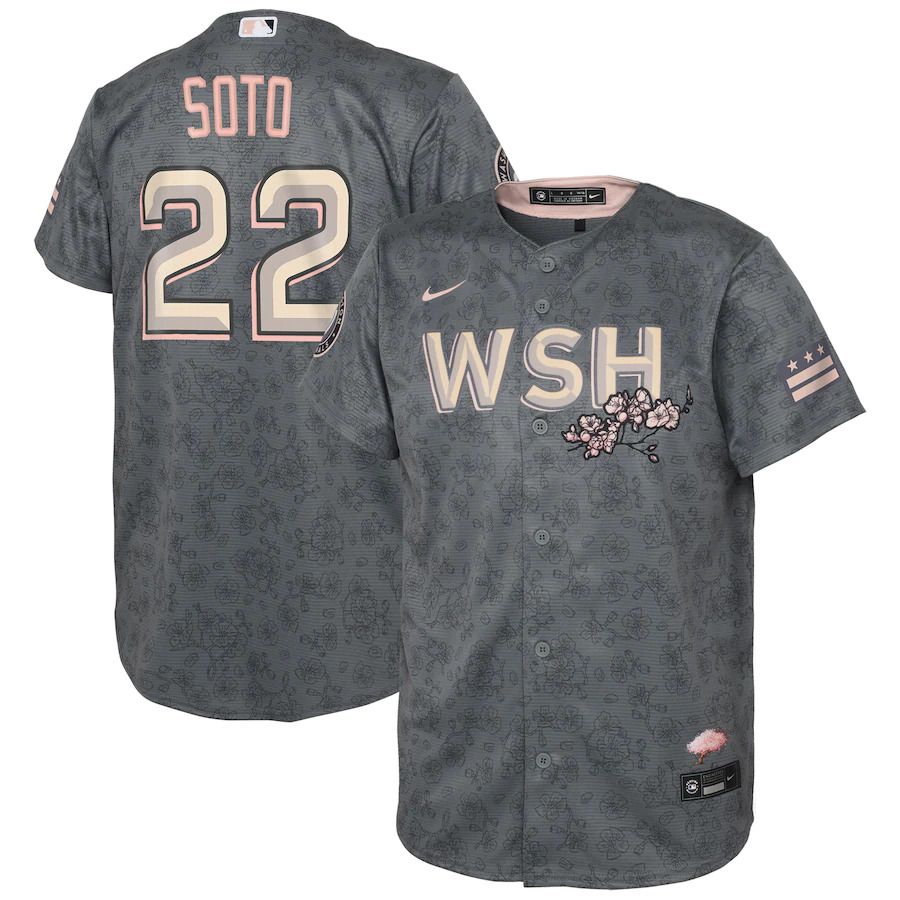 Custom Men Washington Nationals 22 Juan Soto Nike Gray 2022 City Connect Replica Player MLB Jersey